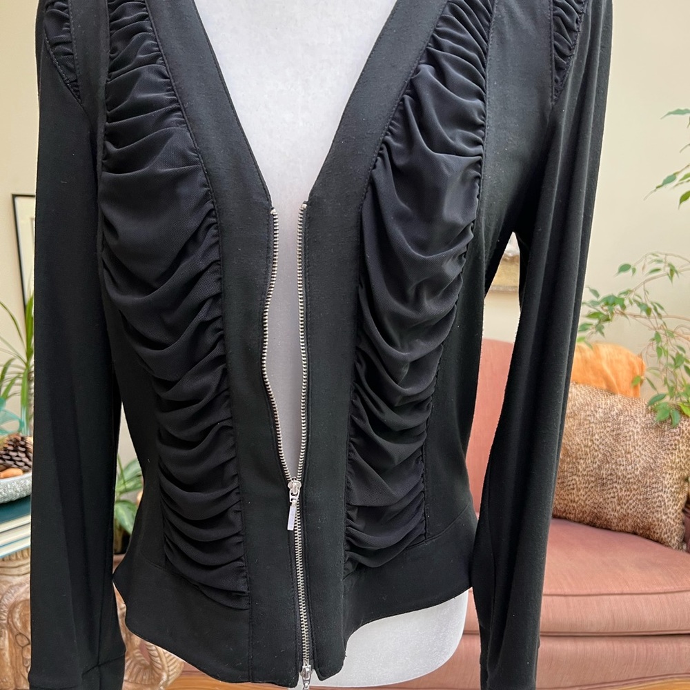 Yansi Fugel Black Front Ruched Long Sleeve Jacket Size Large